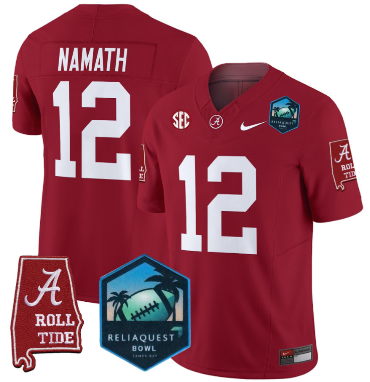 Joe Namath Jersey #12 Alabama Crimson Tide 2025 ReliaQuest Bowl Crimson