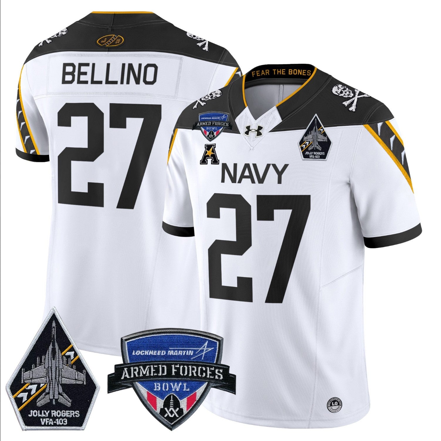 Joe Bellino Jersey #27 Navy Midshipmen 2025 Armed Forces Bowl Patch White
