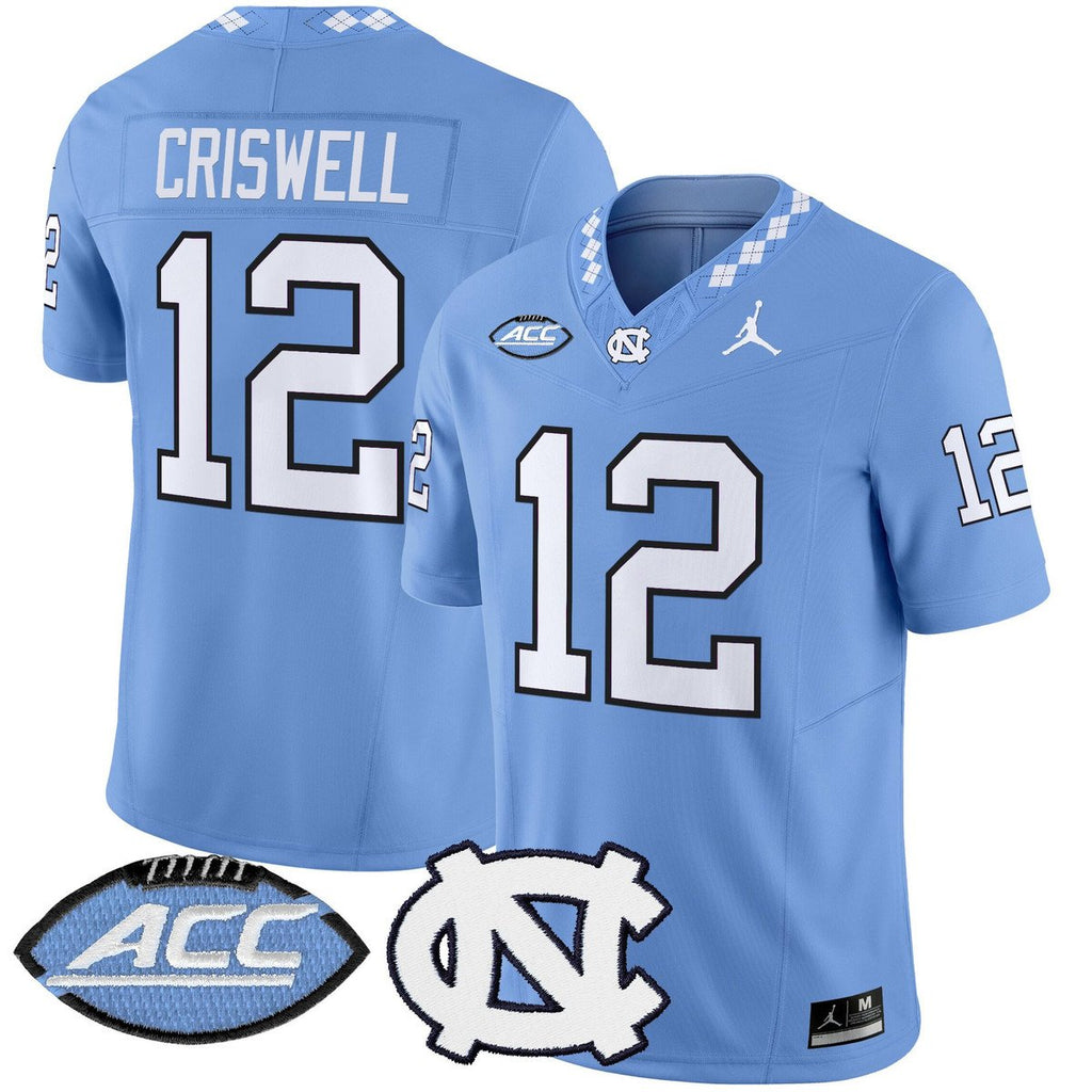 Jacolby Criswell Jersey #12 North Carolina Tar Heels 2025 Stitched Blue