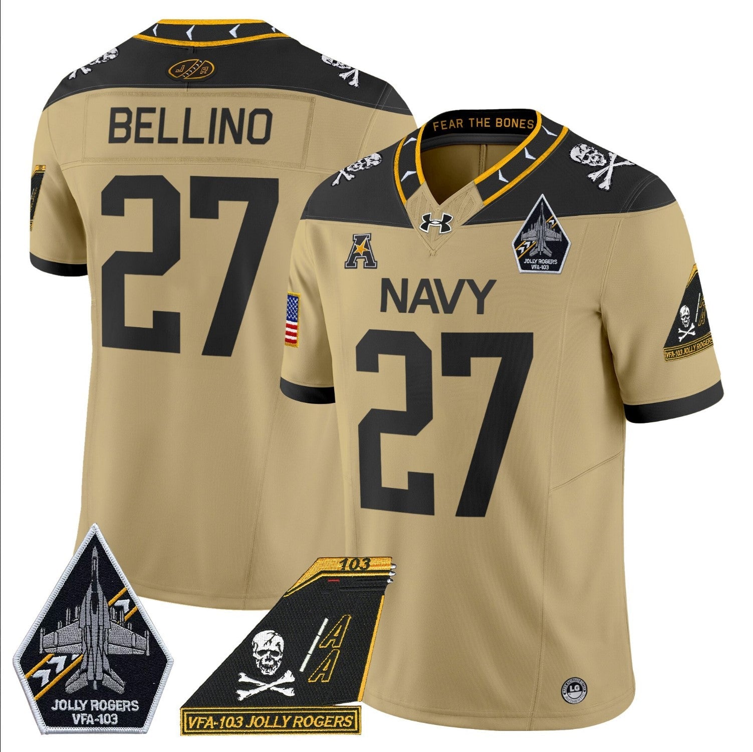 Joe Bellino Jersey #27 Navy Midshipmen 2024 Jolly Rogers Patch Gold