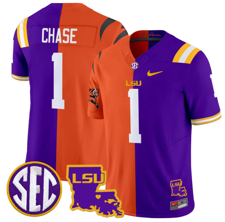 Ja'Marr Chase Jersey #1 LSU Tiger Split Vapor Limited Football All Stitched
