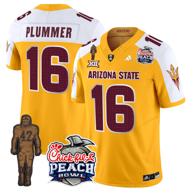 Jake Plummer Jersey #16 Arizona State Peach Bowl Patch Football V2 Gold Altternate