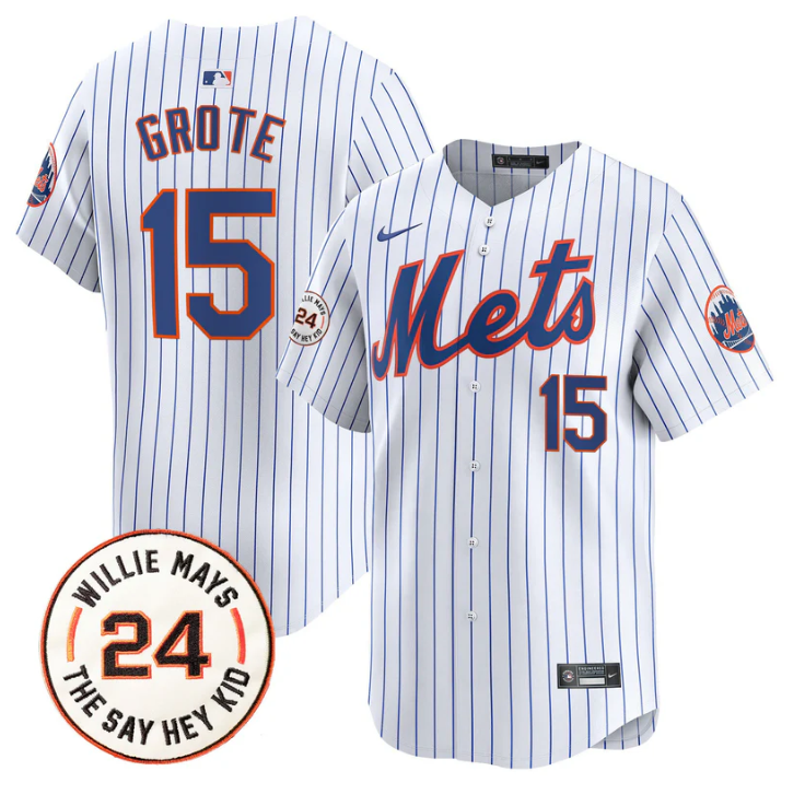 Jerry Grote Jersey #15 Mets Willie Mays Patch Vapor Premier Limited Stitched White