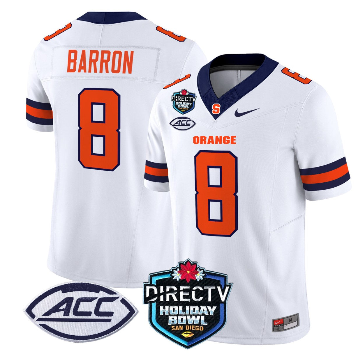 Justin Barron Jersey #8 Syracuse Orange 2025 Holiday Bowl Patch White