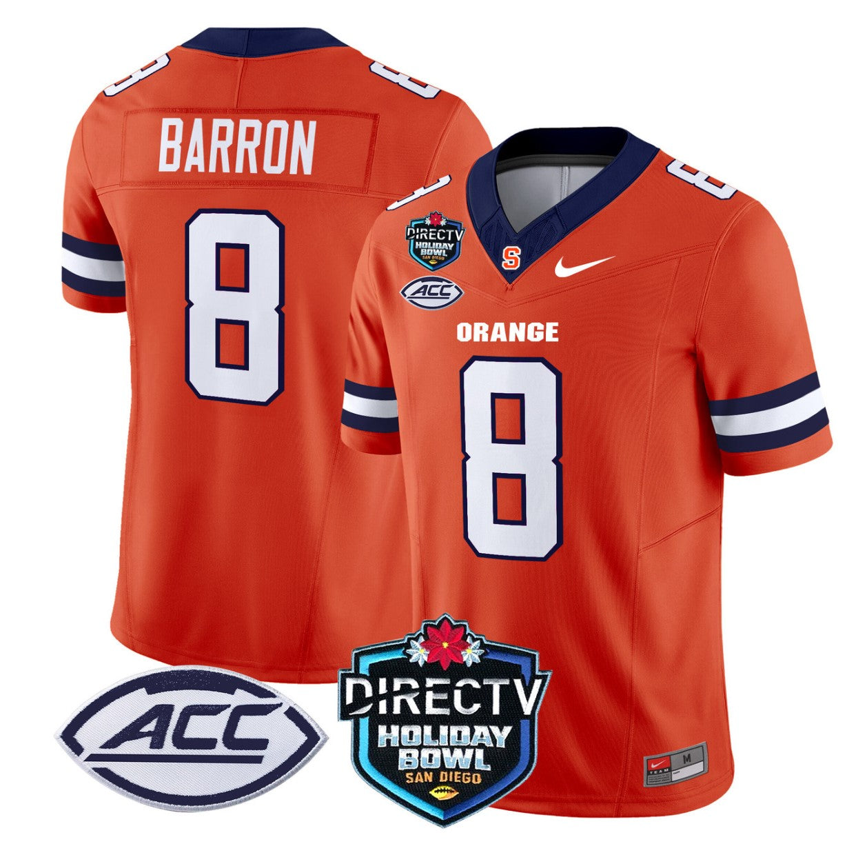 Justin Barron Jersey #8 Syracuse Orange 2025 Holiday Bowl Patch Orange