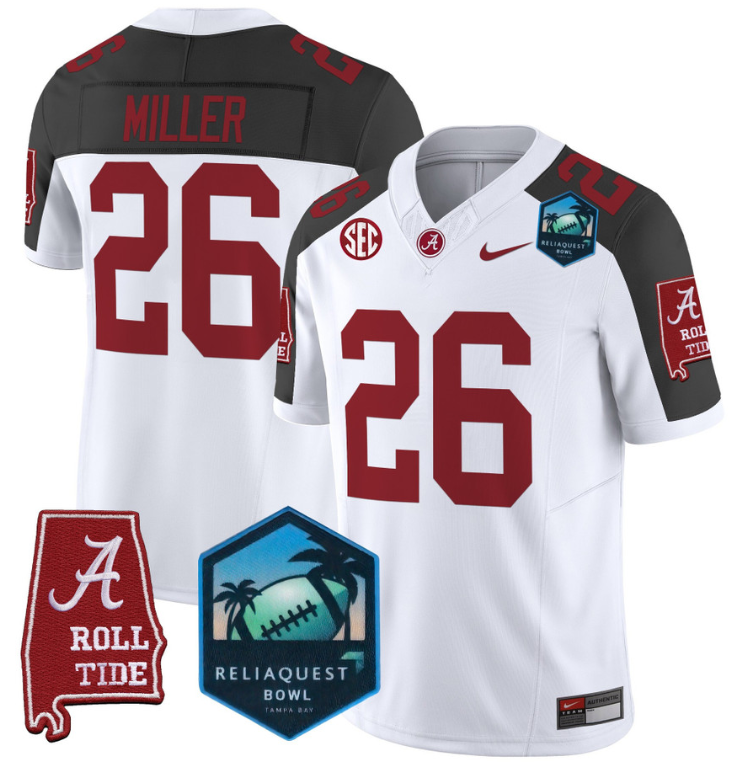 Jam Miller Jersey #26 Alabama Crimson Tide 2025 ReliaQuest Bowl White