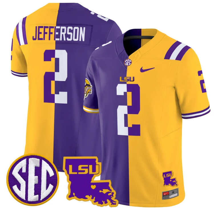Justin Jefferson Jersey #2 LSU Tiger Split Vapor Limited Football Stitched