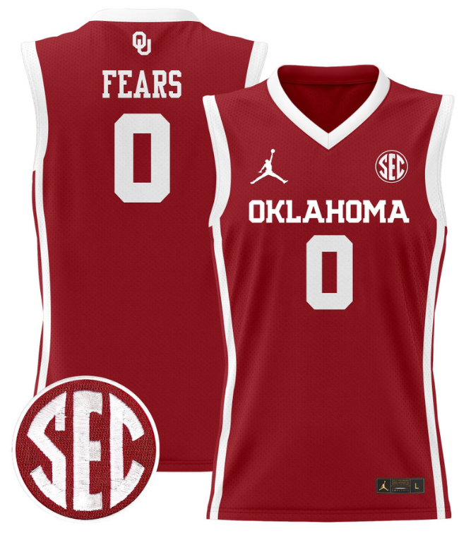 Jeremiah Fears Jersey #0 Oklahoma Sooners 2024 Lightweight Basketball Crimson