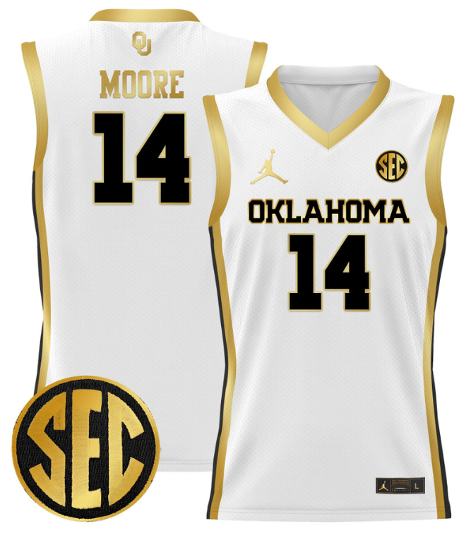 Jalon Moore Jersey #14 Oklahoma Sooners 2024 Lightweight Basketball White Gold