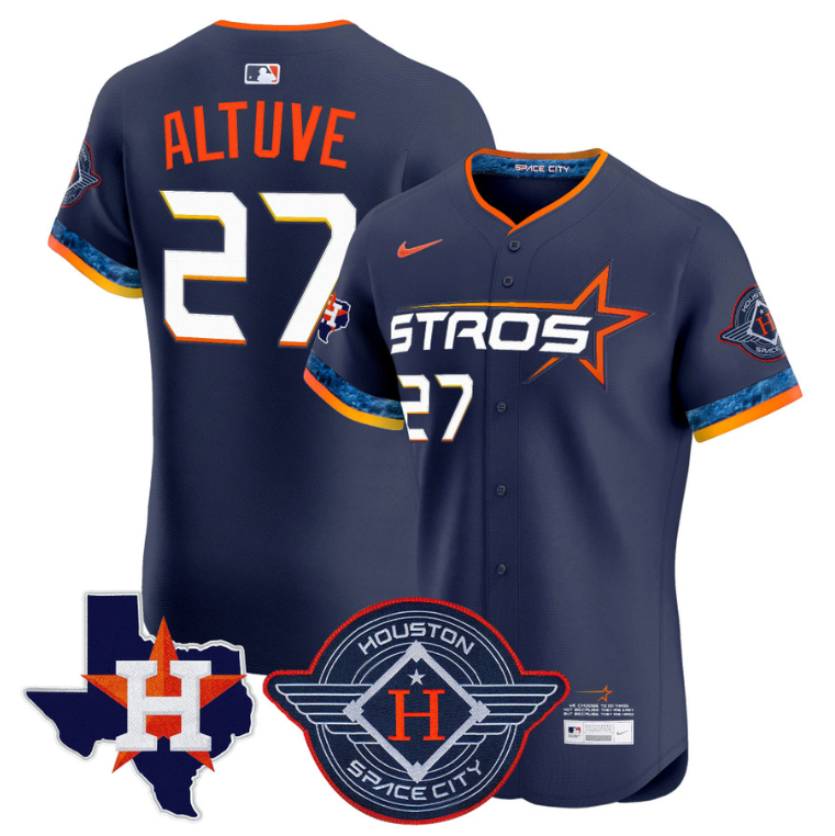 José Altuve Jersey #27 Houston Astros 2025 City Connect Texas Patch Premier Elite Stitched Navy