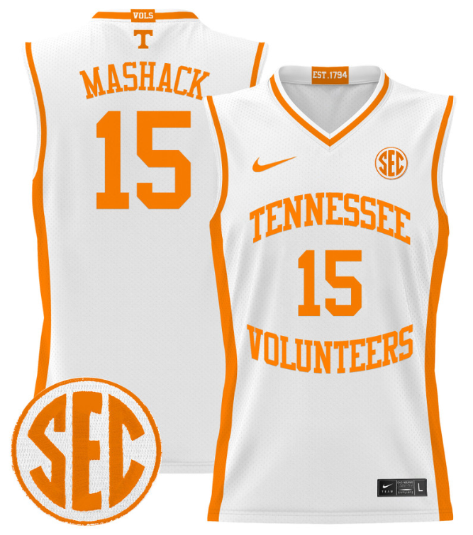 Jahmai Mashack Jersey #15 Tennessee Vols 2024 Lightweight Basketball White