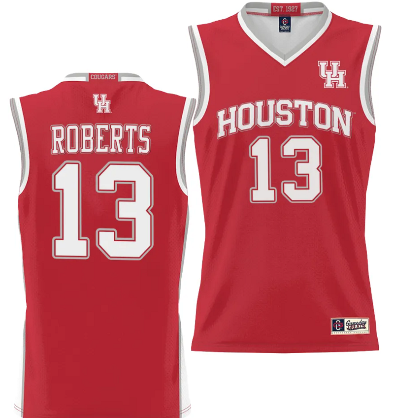 J'Wan Roberts Jersey #13 Houston Cougars NIL College Basketball Lightweight Red