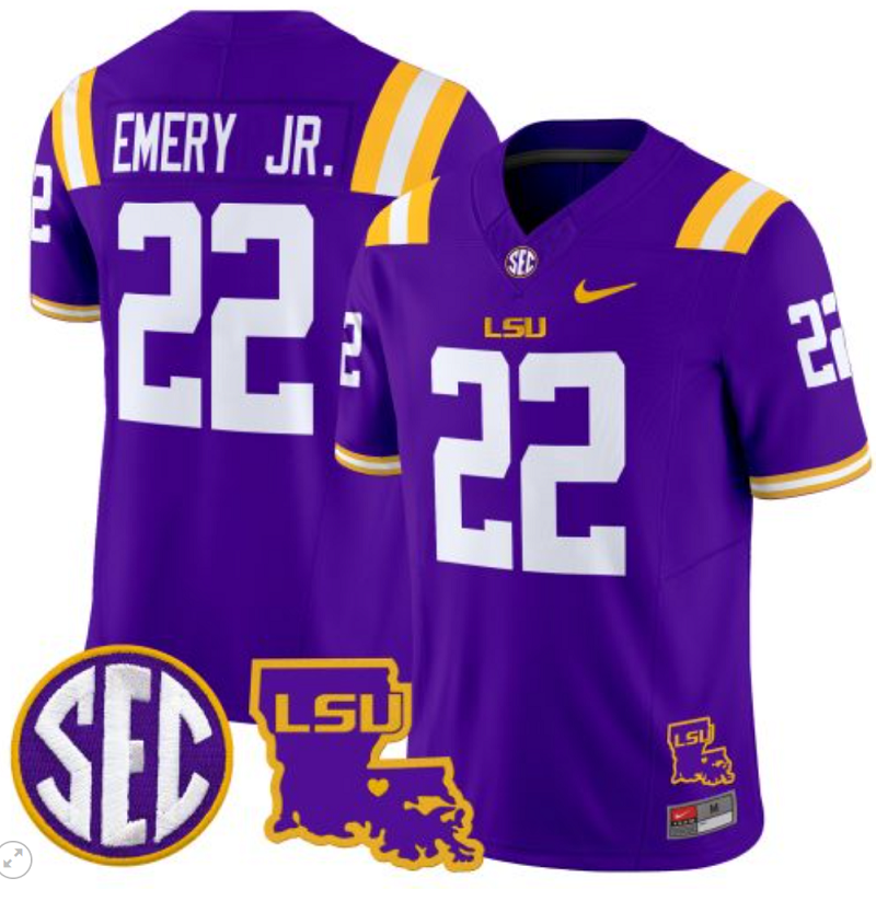 John Emery Jr Jersey #22 LSU Tigers 2024 Louisiana Patch Vapor Limited College Football Stitched Purple (Copy)