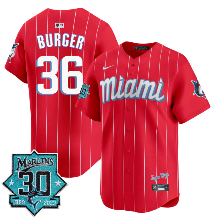 Jake Burger Jersey #36 Miami Marlins 30 Seasons Anniversary Patch Vapor Limited Stitched White