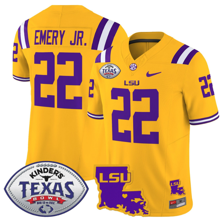 John Emery Jr Jersey #22 LSU Tigers 2024 Texas Bowl Football Stitched Gold