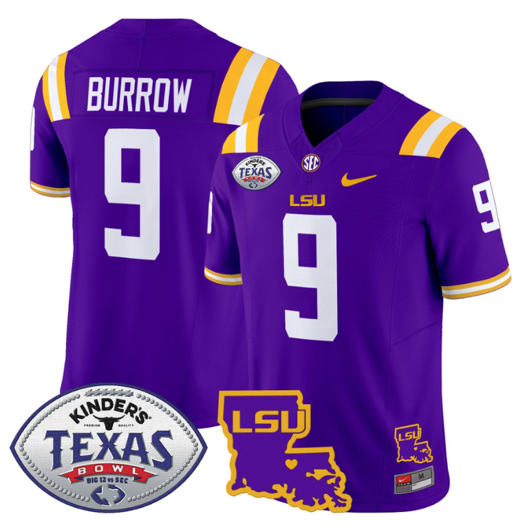 Joe Burrow Jersey #9 LSU Tigers 2024 Texas Bowl Patch Football Stitched Purple
