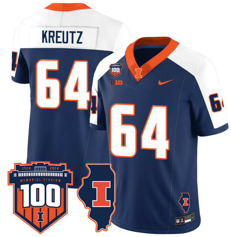Josh Kreutz Jersey #64 Illinois Fighting Vapor Limited College Football Stitched Navy Alternate