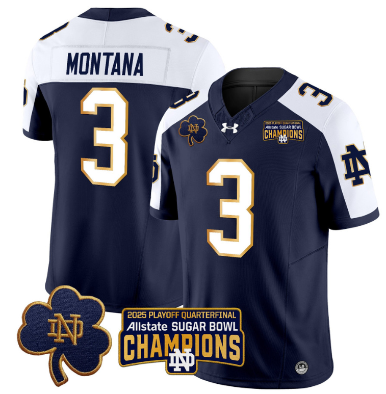 Joe Montana Jersey #3 Notre Dame 2025 Sugar Bowl Champions Navy Alternate