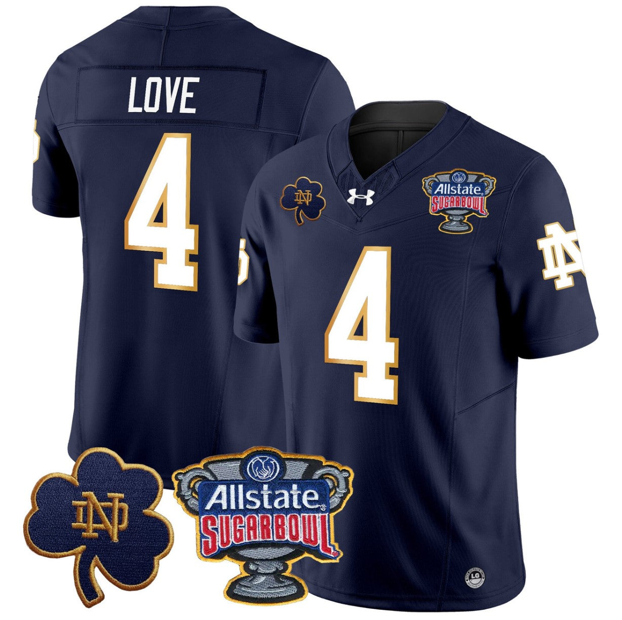 Jeremiyah Love Jersey #4 Notre Dame 2024 Sugar Bowl Patch V2 Stitched Navy