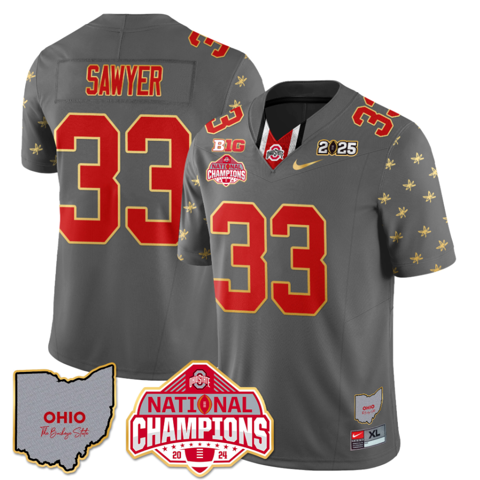 Jack Sawyer Jersey #33 Ohio State National Champions 2025 Patch Gray