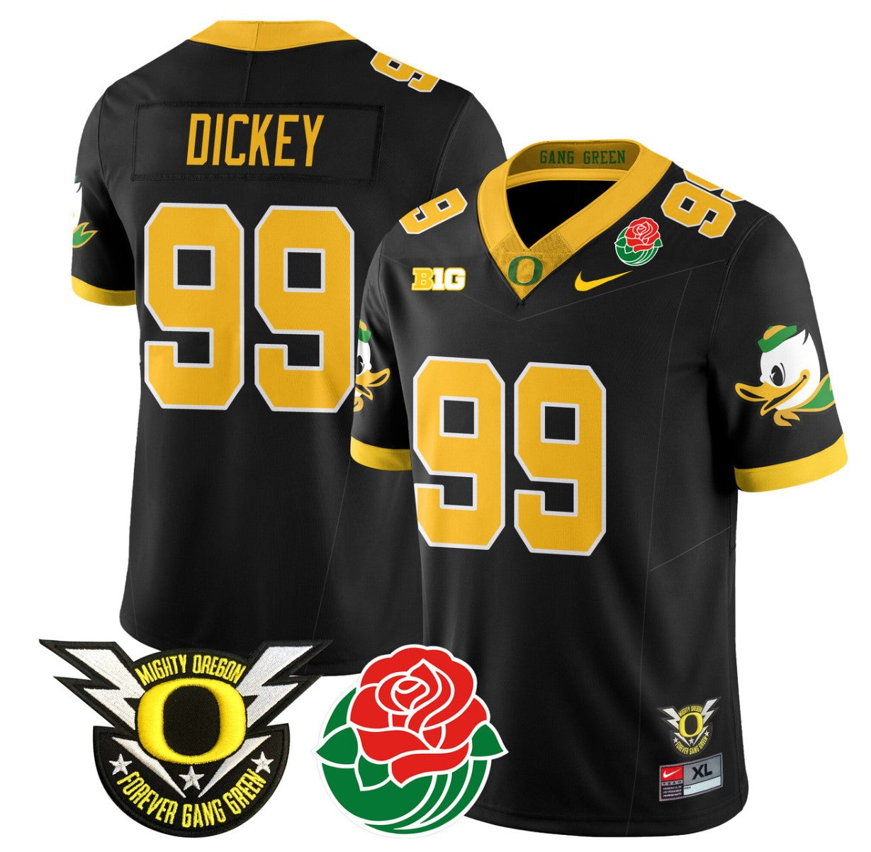 Jurrion Dickey Jersey #99 Oregon Ducks 2024 Rose Bowl Patch N1 Football Black