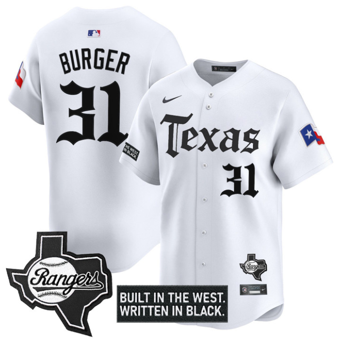 Jake Burger Jersey #31 Texas Rangers Gothic Frontier Edition Vapor Limited Stitched White