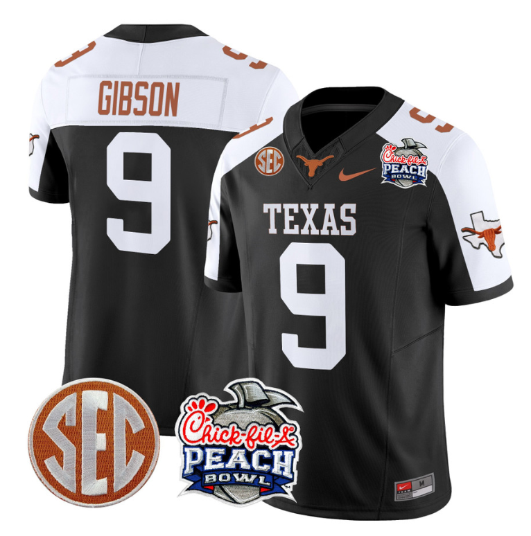 Jerrick Gibson Jersey #9 Texas Longhorns Peach Bowl Patch Vapor Black Alternate