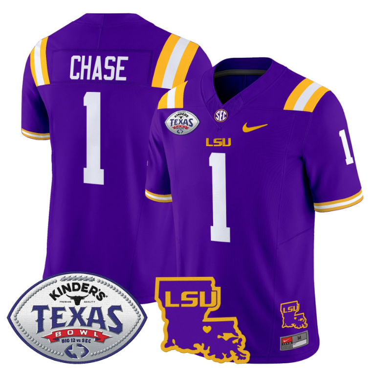 Ja'Marr Chase Jersey #1 LSU Tigers 2024 Texas Bowl Football Stitched Purple