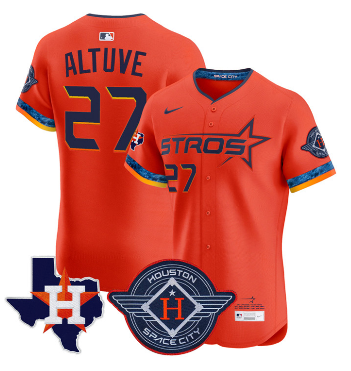 José Altuve Jersey #27 Houston Astros 2025 City Connect Texas Patch Premier Elite Stitched Orange