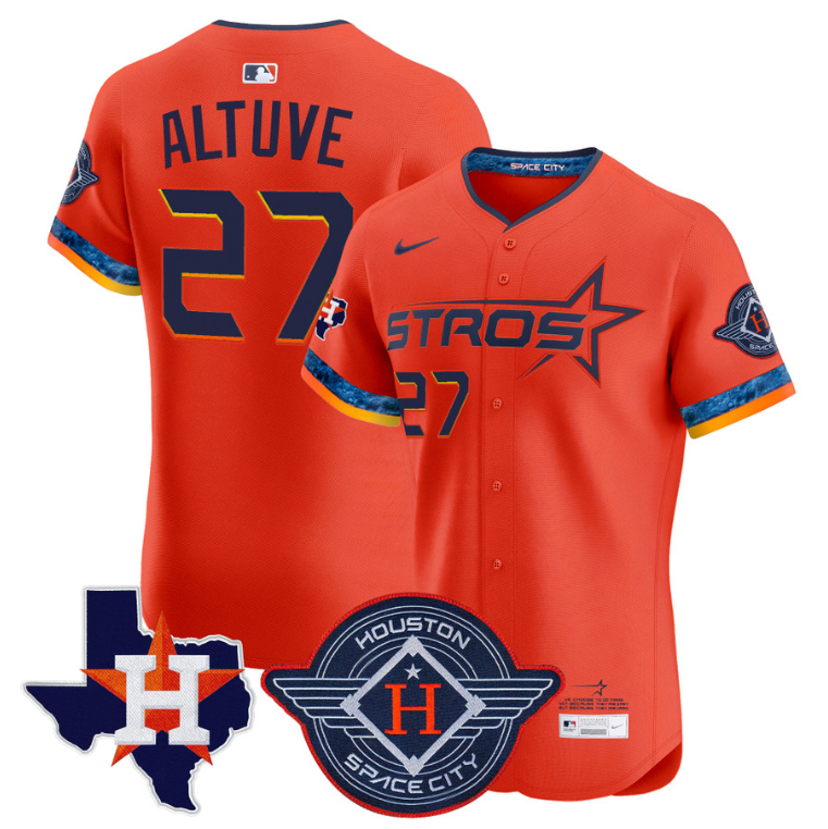 José Altuve Jersey #27 Houston Astros 2025 City Connect Texas Patch Premier Elite Stitched Orange
