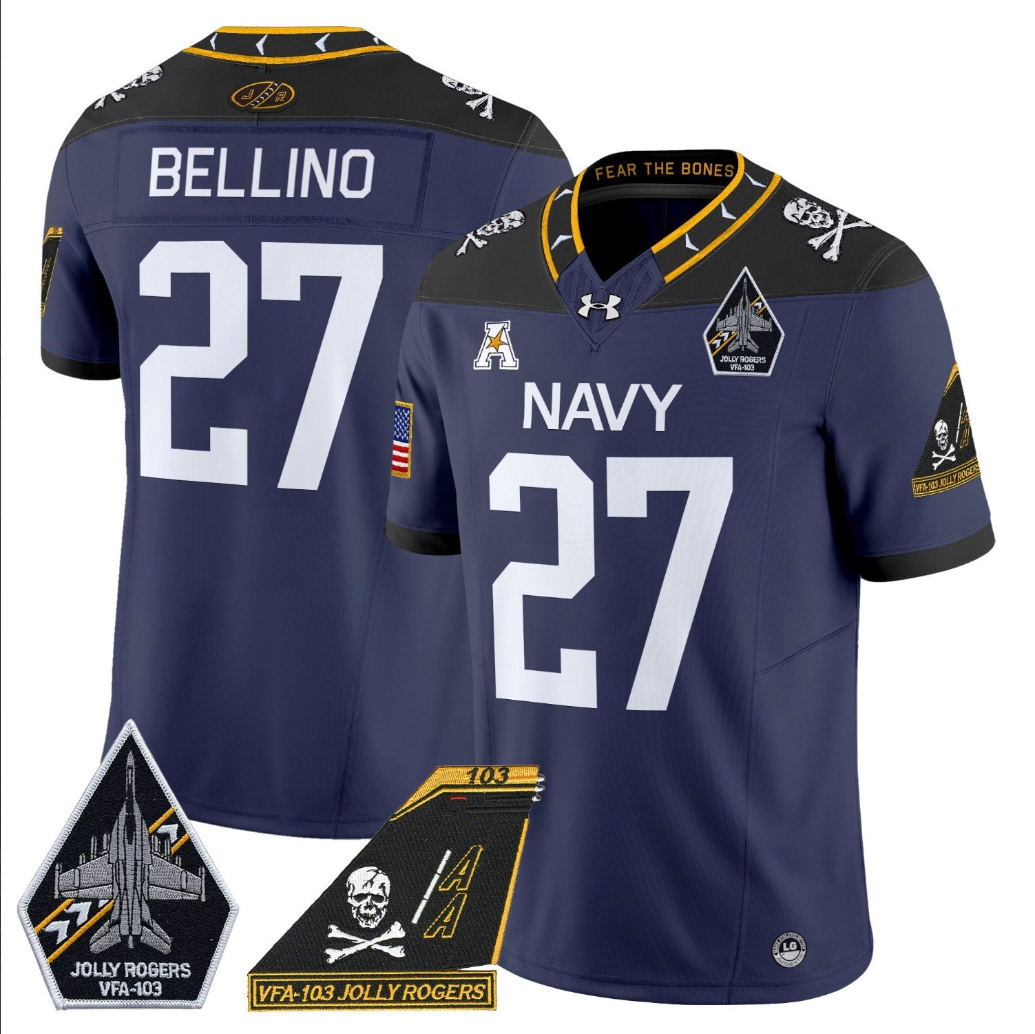 Joe Bellino Jersey #27 Navy Midshipmen 2024 Jolly Rogers Patch Navy
