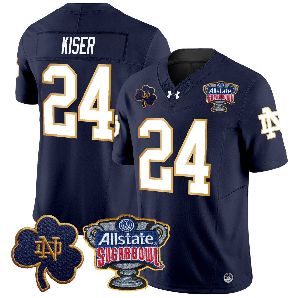 Jack Kiser Jersey #24 Notre Dame 2024 Sugar Bowl Patch V2 Stitched Navy
