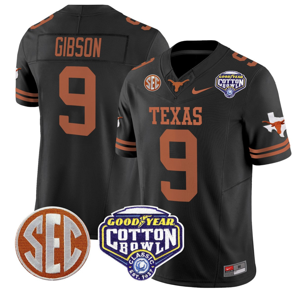 Jerrick Gibson Jersey #9 Texas Longhorns Cotton Bowl Patch Stitched Black