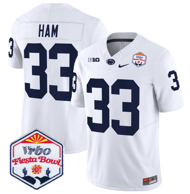 Jack Ham Jersey #33 Penn State 2024 Fiesta Bowl Patch Stitched White