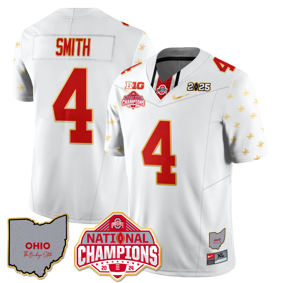 Jeremiah Smith Jersey #4 Ohio State National Champions 2025 Patch White Limited