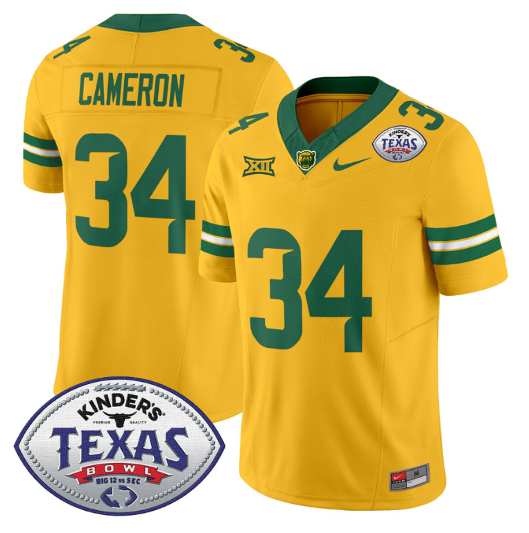 Josh Cameron Jersey #34 Baylor Bears 2024 Texas Bowl Football Stitched Gold