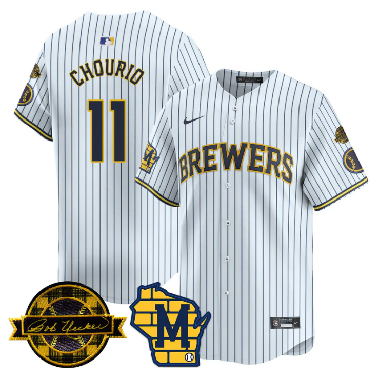Jackson Chourio Jersey #11 Milwaukee Brewers 2025 Limited Bob Uecker Patch Stitched White