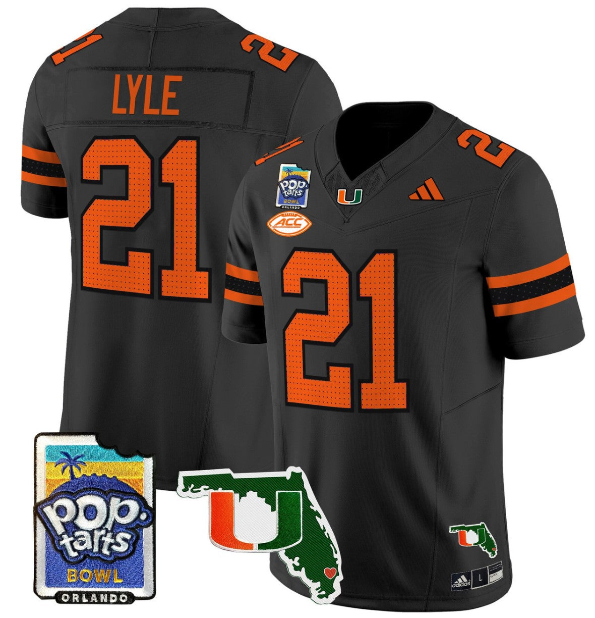 Jordan Lyle Jersey #21 Miami Hurricanes 2025 PopTarts Bowl Patch Black
