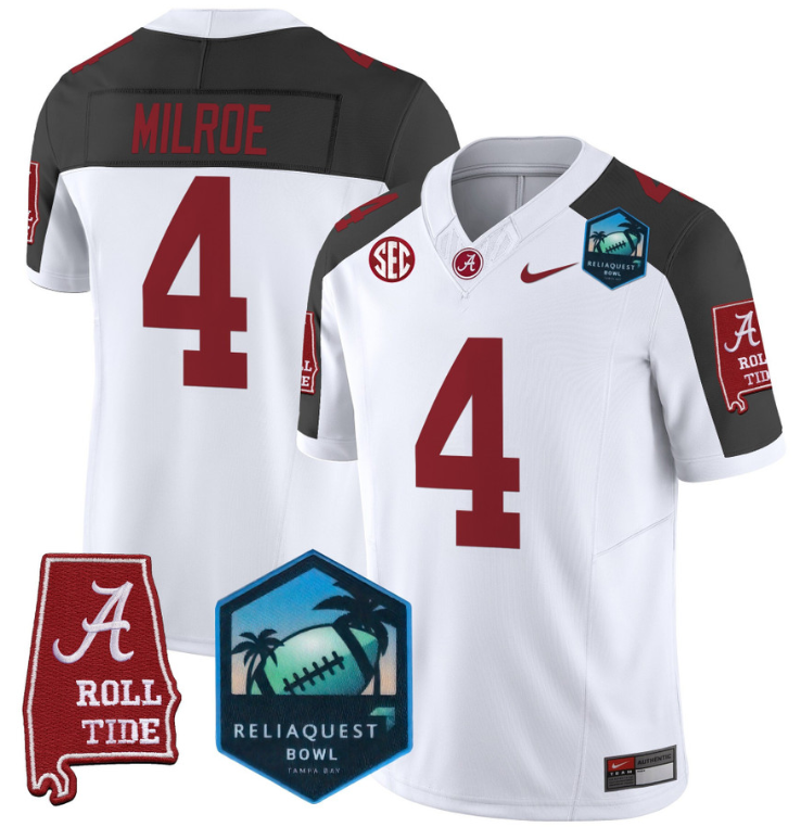 Jalen Milroe Jersey #4 Alabama Crimson Tide 2025 ReliaQuest Bowl Inverted
