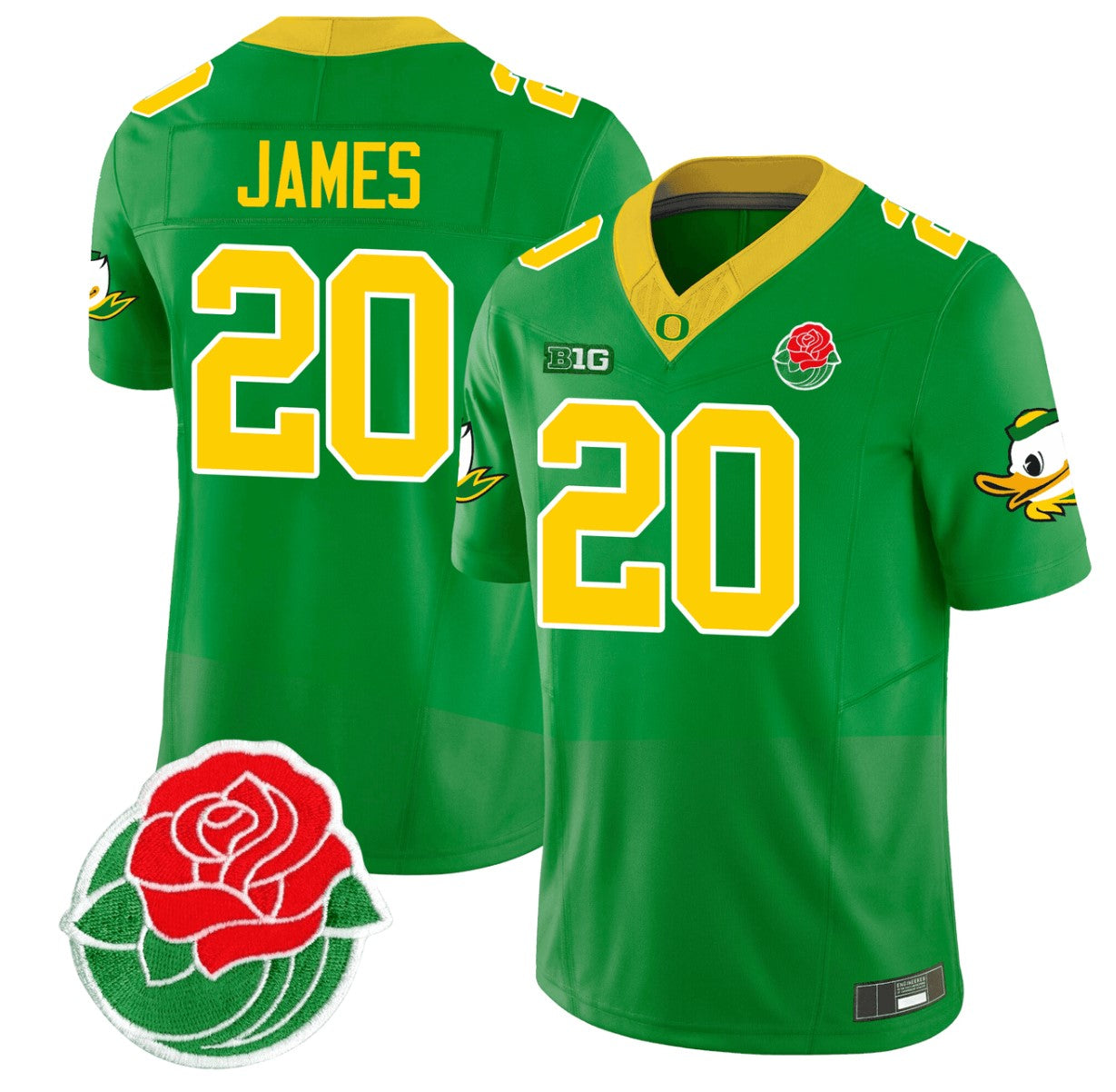 Jordan James Jersey #20 Oregon Ducks Rose Bowl Patch Vapor Football Green