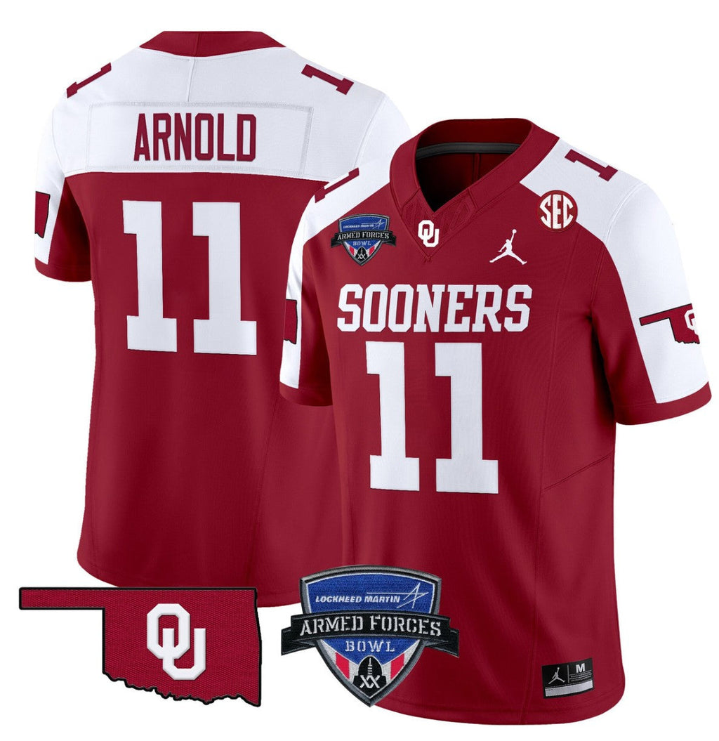 Jackson Arnold Jersey #11 Oklahoma Sooners 2025 Armed Forces Bowl Patch Alternate