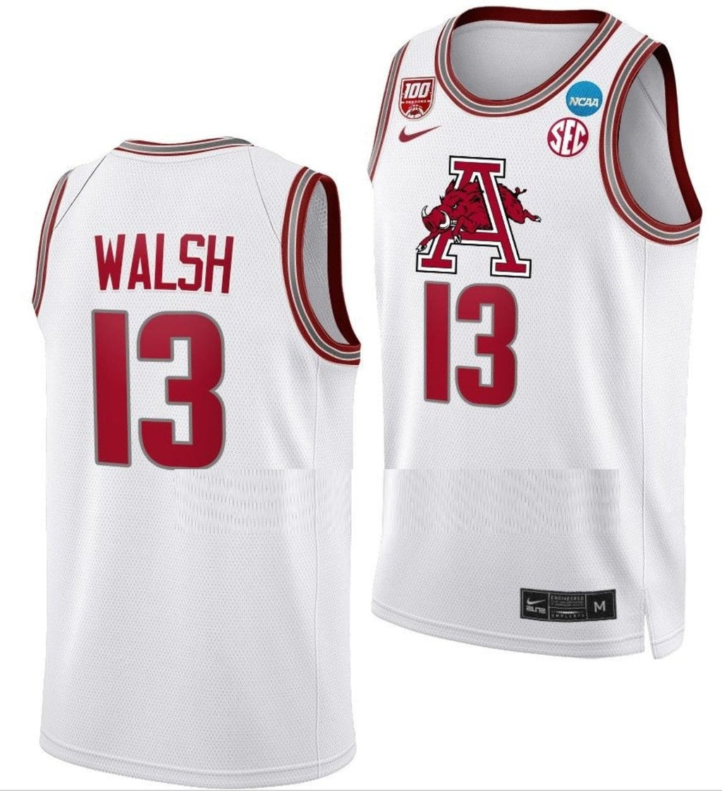 Jordan Walsh Jersey Arkansas Razorbacks College Basketball 2023 NCAA March Madness White #13