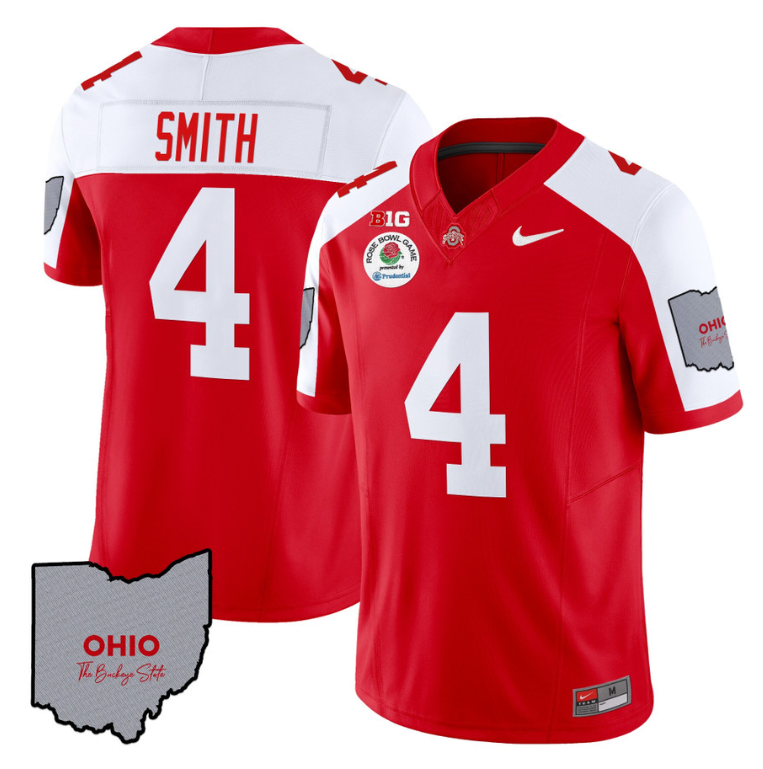 Jeremiah Smith Jersey #4 Ohio State Rose Bowl Patch Football V3  Red Alternate