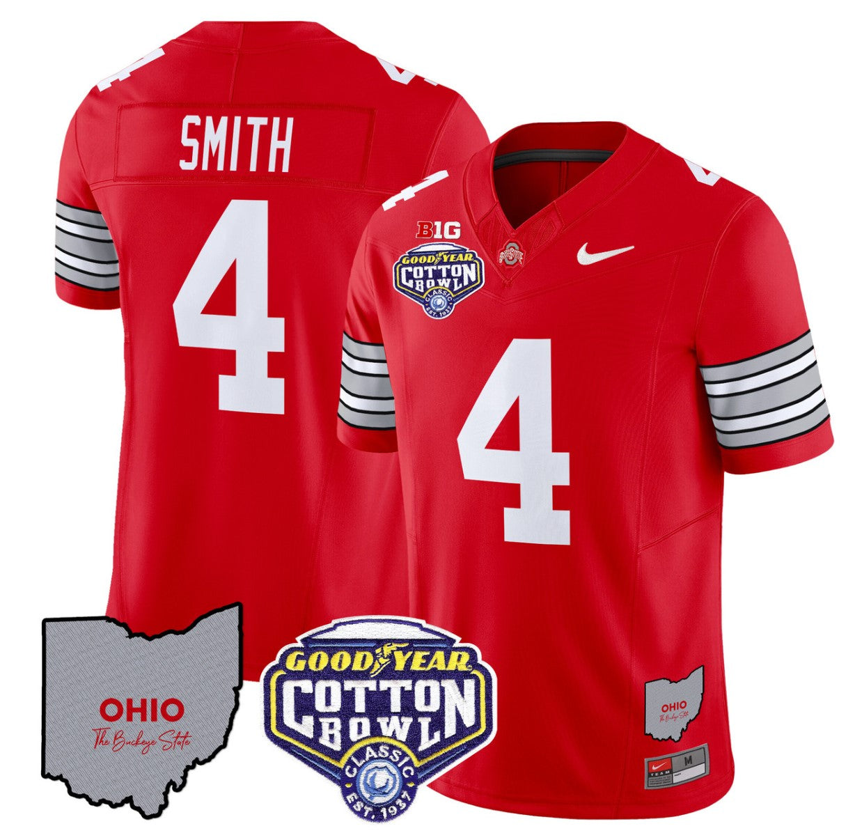 Jeremiah Smith Jersey #4 Ohio State Buckeyes Cotton Bowl Patch Stitched Red