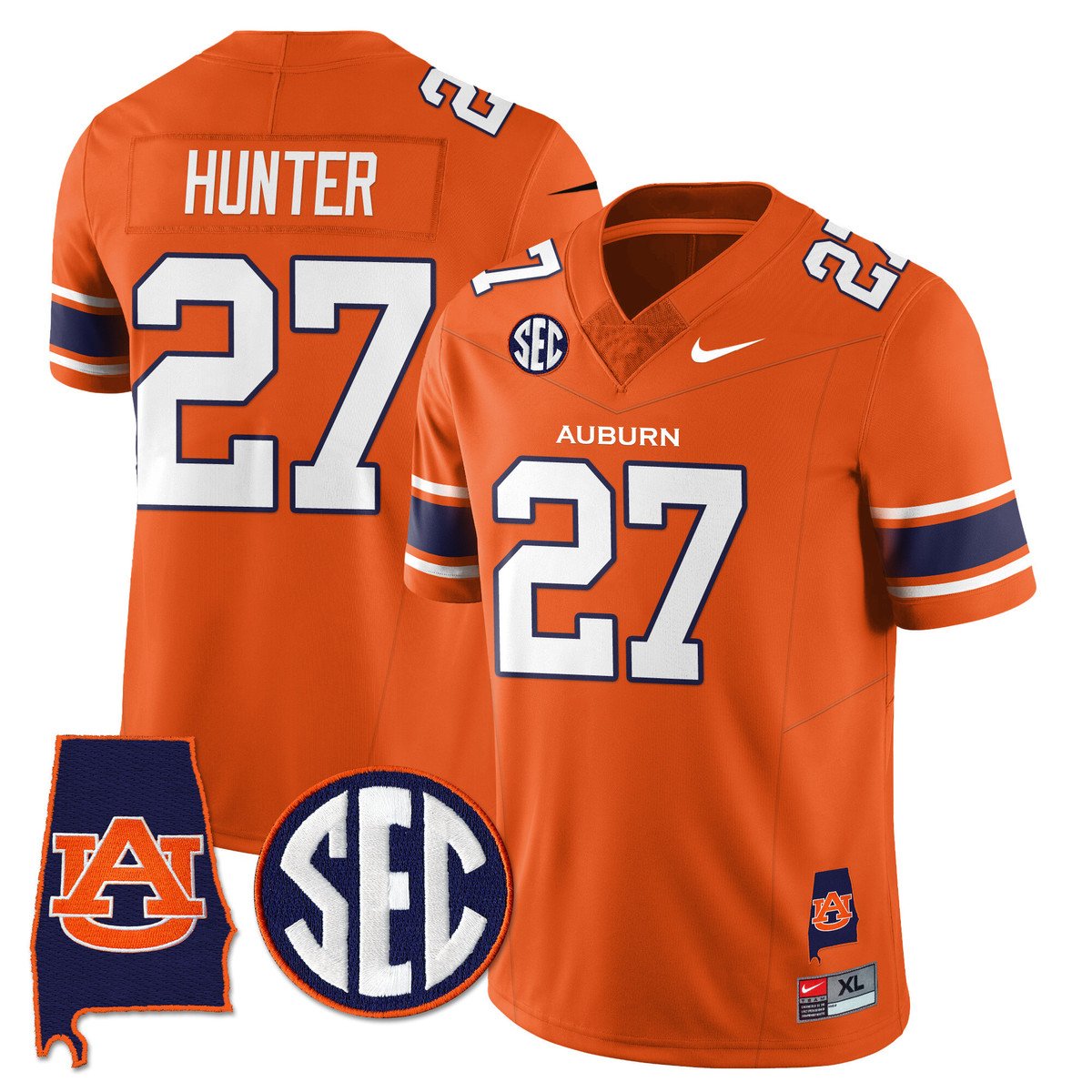 Jarquez Hunter Jersey #27 Auburn Tigers Alabama Patch Vapor Stitched Orange