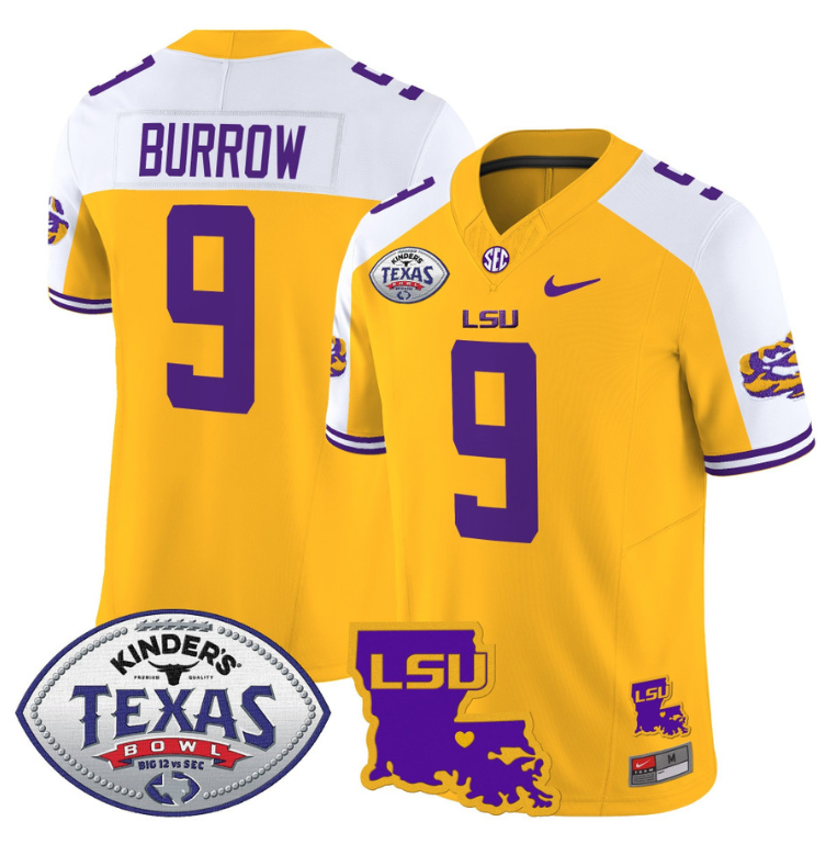 Joe Burrow Jersey #9 LSU Tigers 2024 Texas Bowl Football Stitched Gold Alternate
