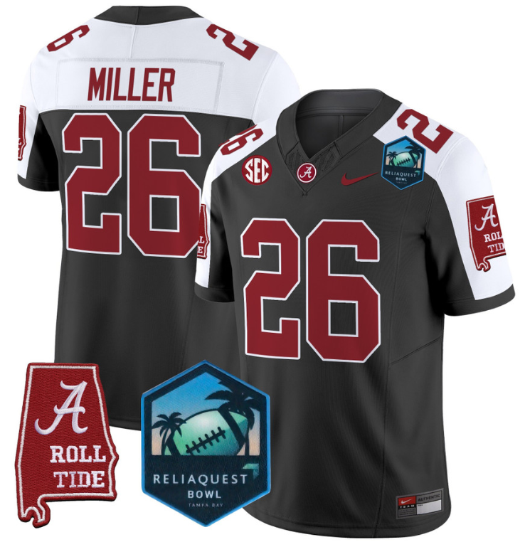 Jam Miller Jersey #26 Alabama Crimson Tide 2025 ReliaQuest Bowl Black Alternate