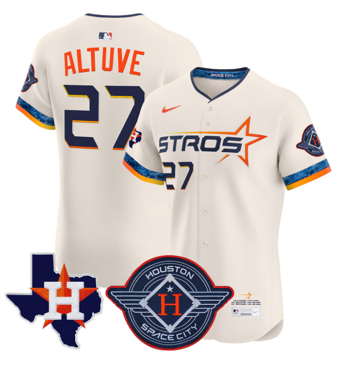 José Altuve Jersey #27 Houston Astros 2025 City Connect Texas Patch Premier Elite Stitched Cream