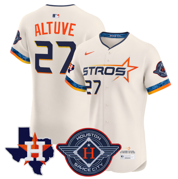 José Altuve Jersey #27 Houston Astros 2025 City Connect Texas Patch Premier Elite Stitched Cream