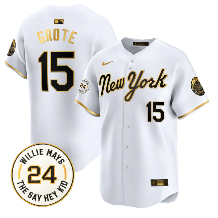 Jerry Grote Jersey #15 Mets Willie Mays Patch Vapor Premier Limited Stitched New York Gold